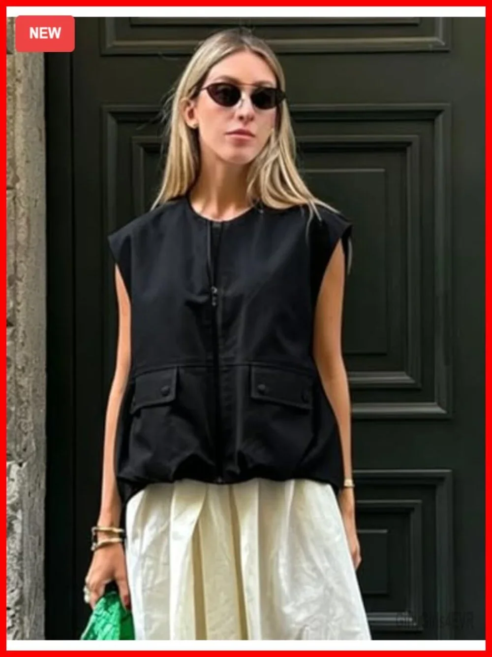 Oversized Cargo Vest Zip Up Blazer Vest Sleeveless Lightweight